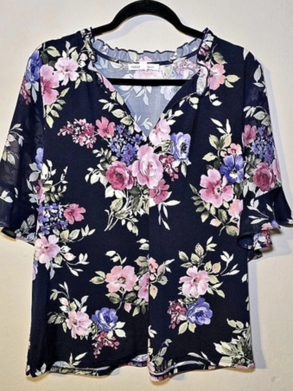 Perception Concept Floral Blouse in Black & Pink Size XL Like New